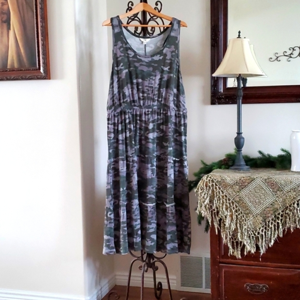 Terra & Sky Green Camouflage tiered tank dress.